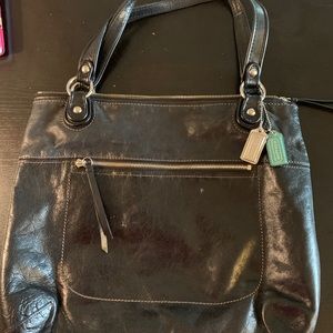 Coach black leather shoulder bag